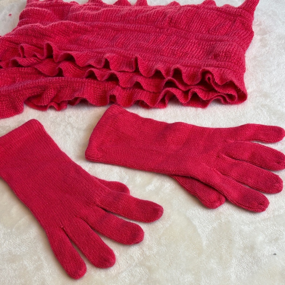 New York & Company Gloves and Infinity Scarf Set Pop of Color - Red One Size